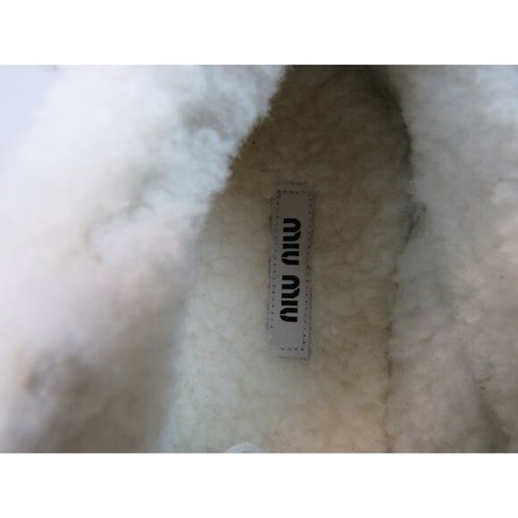 MIU MIU PRADA 5T380D BLACK LEATHER NATURAL WHITE FUR LOGO PLATFORM SNEAKERS 41 - Picture 9 of 13